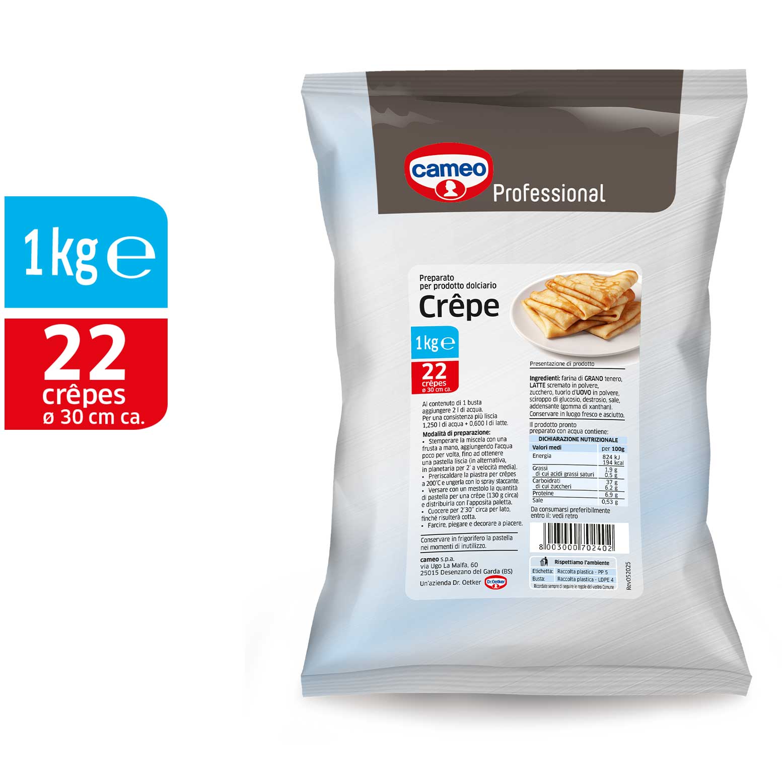 preparato per crepes in busta cameo professional